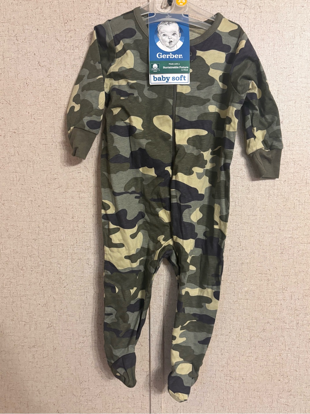 Gerber Camouflage Green One-Piece Footed Pajamas 3-6 Months